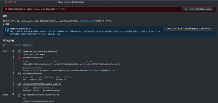 VPC Reachability Analyzerの失敗した分析の結果