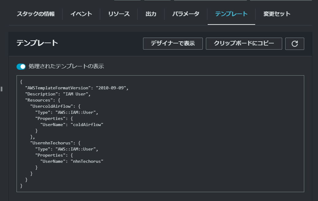 CFnテンプレートの展開されたテンプレート内容